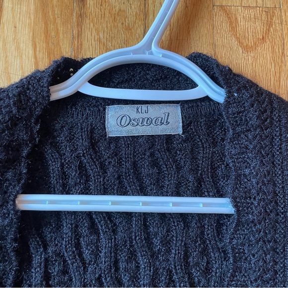 Vintage Black Cable Knit Boyfriend Cardigan Button Up Sweater by KLJ Oswal - Picture 4 of 8